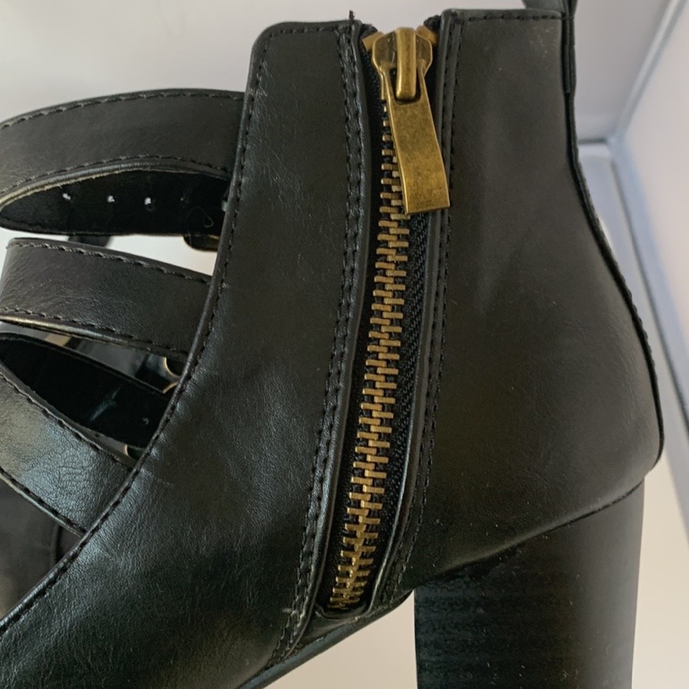 Vintage Style Buckle Strap Stack Heel Zipper Black Ankle Boot Shoes Women's - Picture 6 of 10